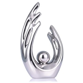 12"H Silver Modern Home Decor Accent, Ceramic Art Statue Silver Tv Stand Centerpiece Decor, Mid Century Modern Abstract Aesthetics Silver Desk Accessories, for Kitchen Office Table Party Silver Decor