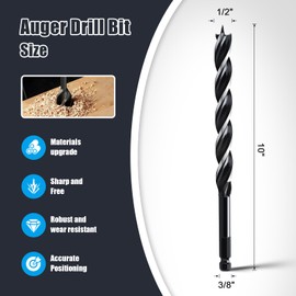 1/2" x 10" Auger Drill Bit for Wood, Hex Shank Tri Flute Ship Auger Long Drill Bit for Soft and Hard Wood,Tree Stump,Plastic,Drywall and Composite Materials