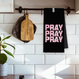 Xmsaitar Pink Black Christian Pray on Over Through It Kitchen Towels, Bible Scripture Hand Towels for Bathroom, Preppy Tea Dish Towels Decor for Kitchen Dorm Girly Room 16x24in with A Towel Clip