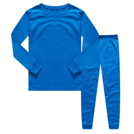 Family Feeling Boys Girls Kids Pajamas Solid Colors 2 Piece Long Sleeve Pyjamas Set Cotton Blue Size 7