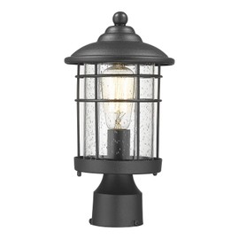 Emliviar 13 Inch Outdoor Post Light Waterproof Modern Lamp Post Lantern - Black Finish with Seeded Glass, 1803CW2-P-R