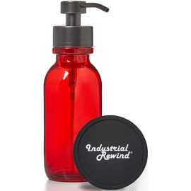 Red Wide Mouth Glass Soap Dispenser with Metal Pump and Non Slip Coaster - 16oz Glass Jar Lotion Bottle by Industrial Rewind (Red WM/ORB)