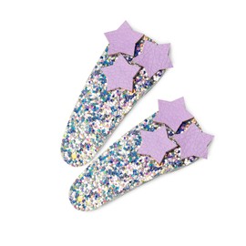 JCLIFE Handmade Glitter Star Snap Hair Clips for Girls Set of 2 Purple