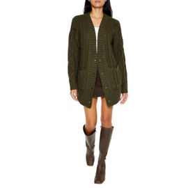 Forever 21 Women's Chunky Knit Cardigan Sweater Green
