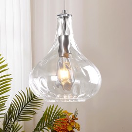 BNHHLZ Modern Glass Pendant Light 9.44 in Clear Hammered Glass Shade Brushed Nickel Farmhouse Island Pendant Lights for Kitchen Pendant Lighting Over Sink Bedroom Dining Room