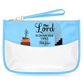 Sazuwu Christian Gifts for Women Faith Inspirational Religious Blue Makeup Bags with Zipper Motivational Bible Verse Cosmetic Travel Bag Organizer Graduation Birthday Present
