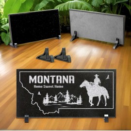 Etched In Granite State of Montana - Laser Engraved - Black Granite Plaque - Cowboy