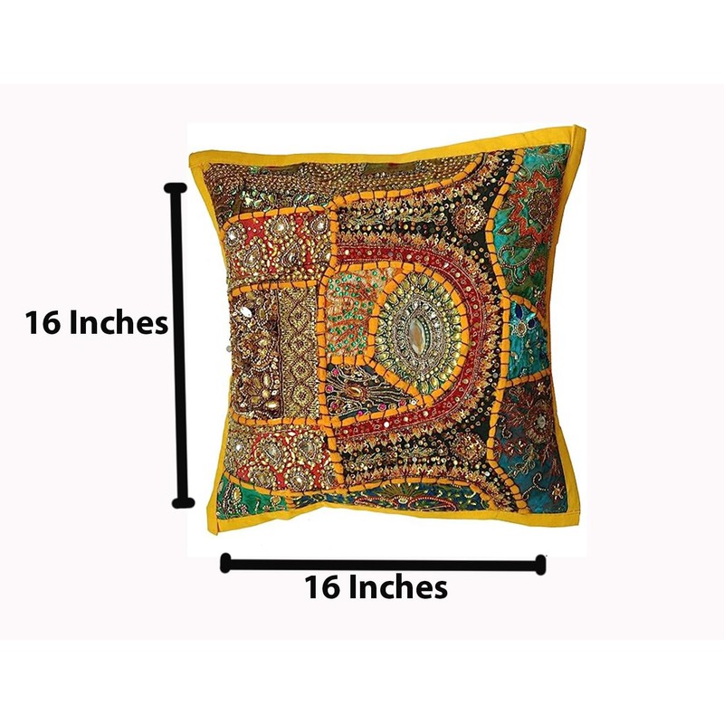 Rastogi Handicrafts Decorative Cotton Cushion Cover Embroidered Patchwork Cushion Cover