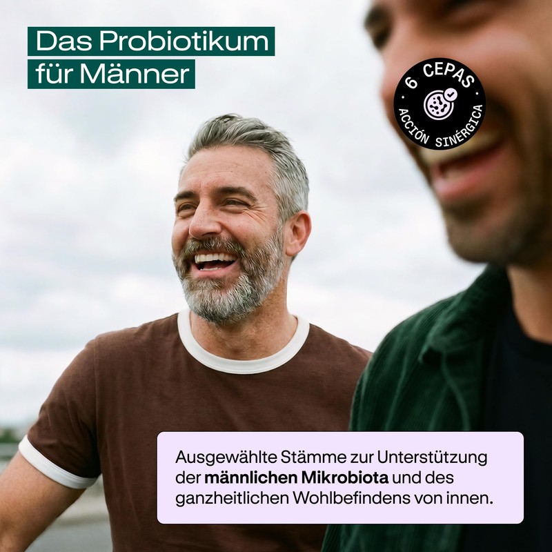 Probiotika für Männer | Hochdosiert 6 Mrd KBE–120 magensaftresistente Kapseln