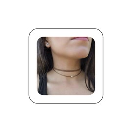 Inilbran Boho Layered Velvet Choker Necklace Brown Leather Cord Choker Necklace Gothic Velvet Ribbon Necklace Gothic Sihort Velvet Suede Necklace Chain Jewellery for Women and Girls, Metal