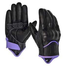 Harssidanza Woman Leather Motorcycle Gloves,Motorbike Gloves,Road Racing,Cycling,Climbing, Powersports Gloves Touchscreen GL016US,Light Purple,Size S