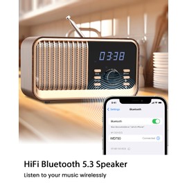 MONODEAL Alarm Clock Radio with Fast Wireless Charging,Support Bluetooth 5.3/FM Radio/USB Port/TF Card/Aux in,8W Stereo Sound Speaker,Snooze,Hands-Free Calling,Dimmable Clock Radios for Bedroom