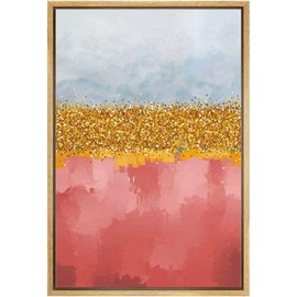 MUDECOR Framed Canvas Print Wall Art Blue Gold Pink Boho Color Block Gradient Abstract Shapes Illustrations Modern Decorative Multicolor Relax/Calm for Living Room, Bedroom, Office - 24"x36" Natural