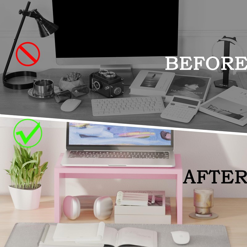 TEAMIX Pink Monitor Stand Riser-6.7 inch, Wood Higher Monitor Riser