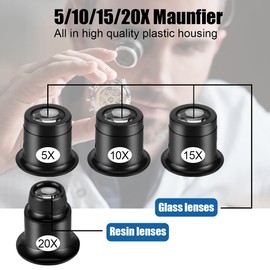 4 Stück Uhrmacherlupe 5x/10x/15x/20x Juwelierlupe Uhrmacher Auge Okula Augenlupe Schmuck Lupe Juwelier Okular für Uhr Schmuck Münzen Elektriker