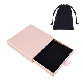 Quacc Small Jewelry Gift Box and Velvet Bag, Necklace Bracelet Earring Cardboard Organizer Square Jewellery Gift Box Pendent Storage Case for Birthday Xmas Christmas Wrapping (Pink)