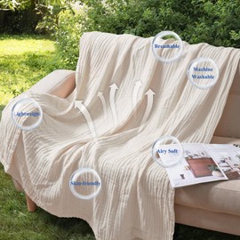 David's Home Ultra Soft Cooling Muslin Blanket Twin, 60% Rayon Derived from Bamboo 40% Cotton, Breathable Lightweight Cozy Gauze Layer for Hot Sleepers All Season,Elegant Home Decoration,Light Tan