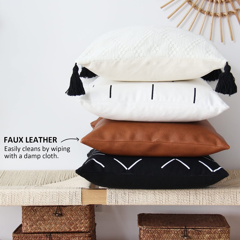 JOJUSIS Modern Leather Throw Pillow Covers for Couch Sofa Bed