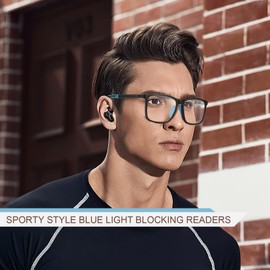 Missfive 2 Pack +1.5 Reading Glasses Blue Light Blocking, Flexible TR90 Frame Sporty Style Lightweight Readers, Anti Eyestrain with Spring Hinge Eyewear