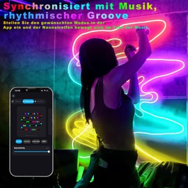 Lichaser 5 m RGB+IC Flexible Neon LED Strip Outdoor, Bluetooth Outdoor IP68 Neon LED Strip Sync with Music, 24 V DIY LED Strip Light Outdoor Waterproof for Patio, Garden Lighting