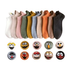 Winkend Women's Socks, Socks, 10 Pairs Set, Ankle, Thin, For Spring and Summer, Embroidered, Women's, Girls, Cute, Cotton, Odor-Resistant, Not Stuffy, Not Easy to Put Off, Bulk Purchase, 8.7 - 9.8