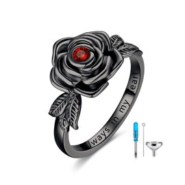 Black Rose Flower Cremation Urn Ring Holds Loved Ones Ashes 925 Sterling Silver Always in My Heart Cremation Keepsake Ring Memorial Jewelry Gift for Women (5)