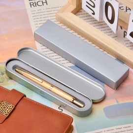 Jinhao 10 Series Press Fountain Pen Brushed Matt Gold Retractable Extra Fine Nib with Ink Converter and Metal Pen Box Set (Golden Clip Version)