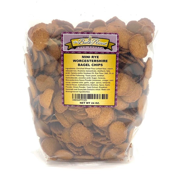 Mini Rye Worcestershire Bagel Chips, Bulk Size, (1.5 lb. Resealable Zip Lock Stand Up Bag)