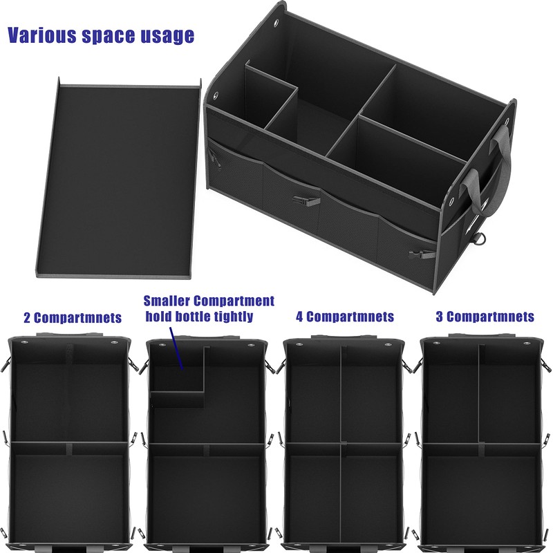 EPAuto Premium 3-Compartment Car Trunk Organizer with Removal Lid, Black