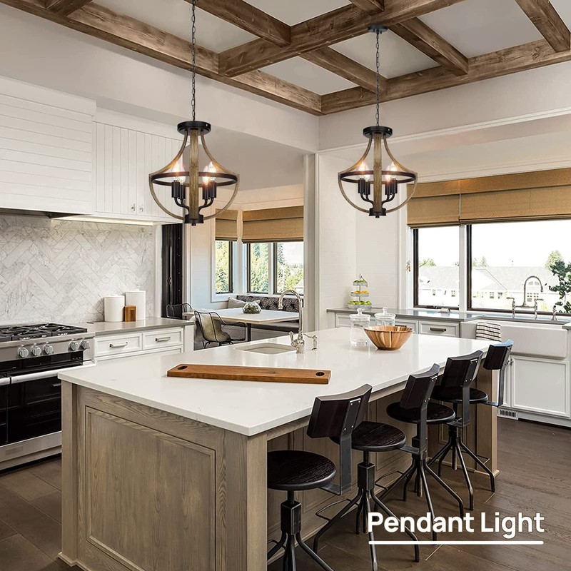 WOAEKR 13.1" Modern Farmhouse Hanging Pendant Lighting, 4-Light Rustic Interior