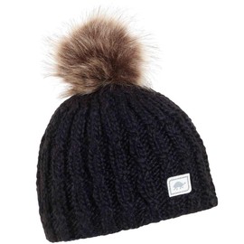 Turtle Fur Women's Fifi Merino Wool Plush Fleece Lined Faux Pom Beanie, Black