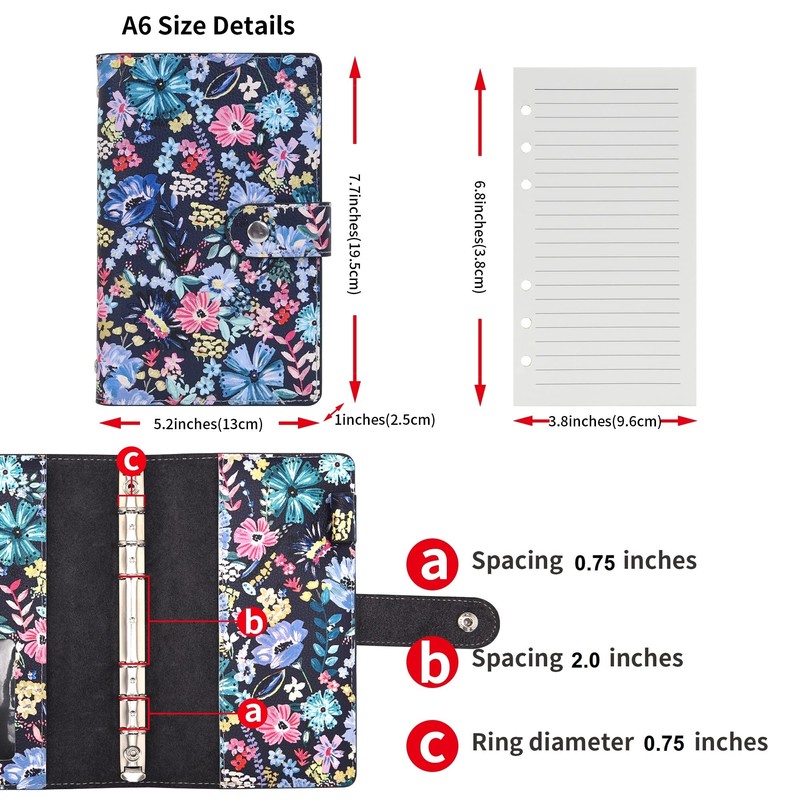 WONDERPOOL Refillable Spiral Leather Diary 6 Ring Binder Notebook Writing