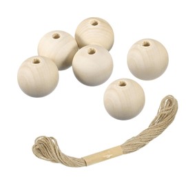 sourcing map 6Pcs Wooden Beads, 50mm/2inch Natural Color Ball Spacer Bead Unfinished Round Loose Beads for Crafts Making Party Decoration (8mm Hole)