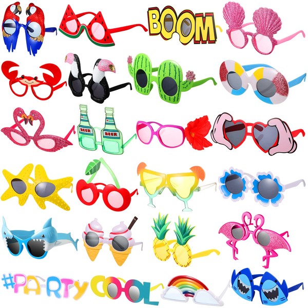 Junkin 24 Pairs Luau Party Sunglasses Funny Hawaiian Tropical Glasses Favors Novelty Fancy Eyeglasses Photo Booth Props for Adults Teens Birthday Summer Beach Themed Party Supplies Decoration