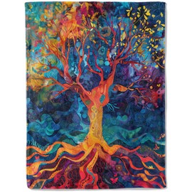 ainori Tree of Life Throw Blanket- Ultra Soft, Fleece, Lightweight,Colorful Bohemian Boho Blankets, for Couch Room Bedroom, Modern Decor, Gifts for Women & Art Lovers 60x80in