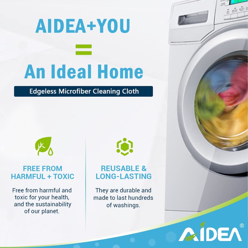 AIDEA Microfibre Cloth Pack of 8, Multifunctional Reusable Cleaning Cloths,
