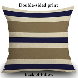 Smooffly Cushion Cover Beige Navy Blue and White Cotton Linen Square Throw Pillow Case Standard Pillowcase for Men Women Home Decorative Sofa Armchair Bedroom Livingroom 18 x 18 inch 45 x 45 cm