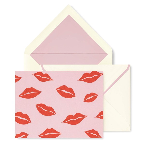 Kate Spade New York Greeting Card Set of 10 with Blank Interior and Lined Envelopes, Lips