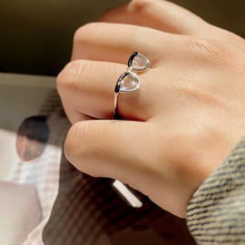 Andelaisi Boho Glasses Finger Ring Vintage Funny Eyeglasses Wrap Open Ring Silver Eye Glasses Open Knuckle Rings Minimalist Simple Stacking Rings Jewelry for Women