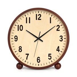 Maxspace Wooden Table Clock,8in Silent Non-Ticking Desk Clock,Battery Operated Desktop Analog Clock for Living Room Bedroom Kitchen Office Classroom Decor (Walnut)