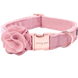 ARING PET Velvet Dog Collar, Unique Pink Dog Collars with Detachable Felt Flower, Adjustable Soft Velvet Dogs Collar Flower with Metal Buckle for Small Medium Large Dogs