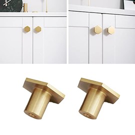 2 Pack Cabinet Pulls Solid Brass Hexagon Kitchen Cabinet Knobs Pulls Gold Drawer Dresser Furniture Cupboard Door Pull Handles Hardware Set (30 x 21 MM)