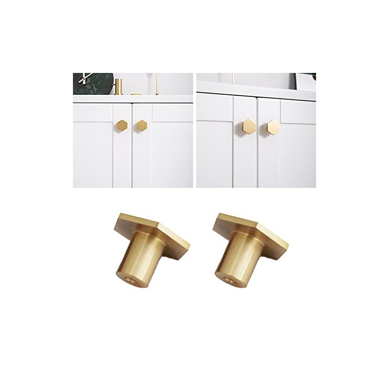 2 Pack Cabinet Pulls Solid Brass Hexagon Kitchen Cabinet Knobs