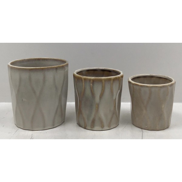Transpac Wavy Stoneware Planters Set Of 3 In Beige -
