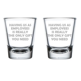 MIP Set of 2 Shot Glasses 1.75oz Shot Glass Gift Having Us As Employees Is Really The Only Gift You Need Funny For Boss