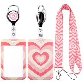Pink Lanyard Badge Holder Retractable Reel Clip for Women Girls Aesthetic Heart Lanyards for ID Badges Keychain Keys