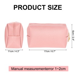 sourcing map PU Leather Square Makeup Bag, Waterproof Cosmetic Organizer Bag Zipper Pouch Travel Toiletry Bag for Women for Makeup Brush Holder (Light Pink, Small)