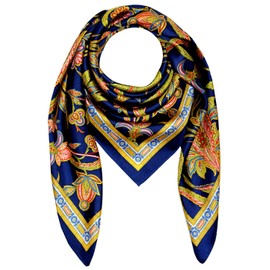 Lorenzo Cana Women’s Silk Scarf, 100% Silk, Baroque with Paisley Pattern - Dunkelblau Rot Gold Paisley, size: 90 x 90 cm