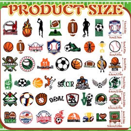 Tigeen 48 Pcs Sports Iron on Patches Soccer Football Baseball Basketball Embroidery Applique Patches for Hats Clothes Jackets Jeans Dress Backpacks Bags Accessory(Sports)