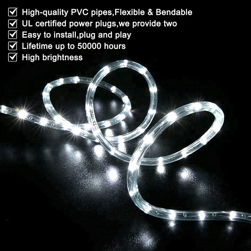 SURNIE Rope Lights Outdoor Waterproof Daylight White: LED 50FT Cuttable